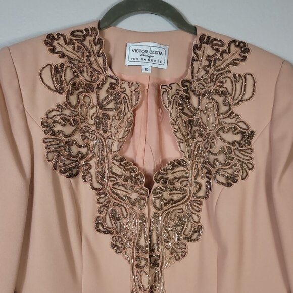 Vintage Victor Costa Sequin Blazer Jacket 10 Pink Formal Occasion Designer Gala - Picture 2 of 12